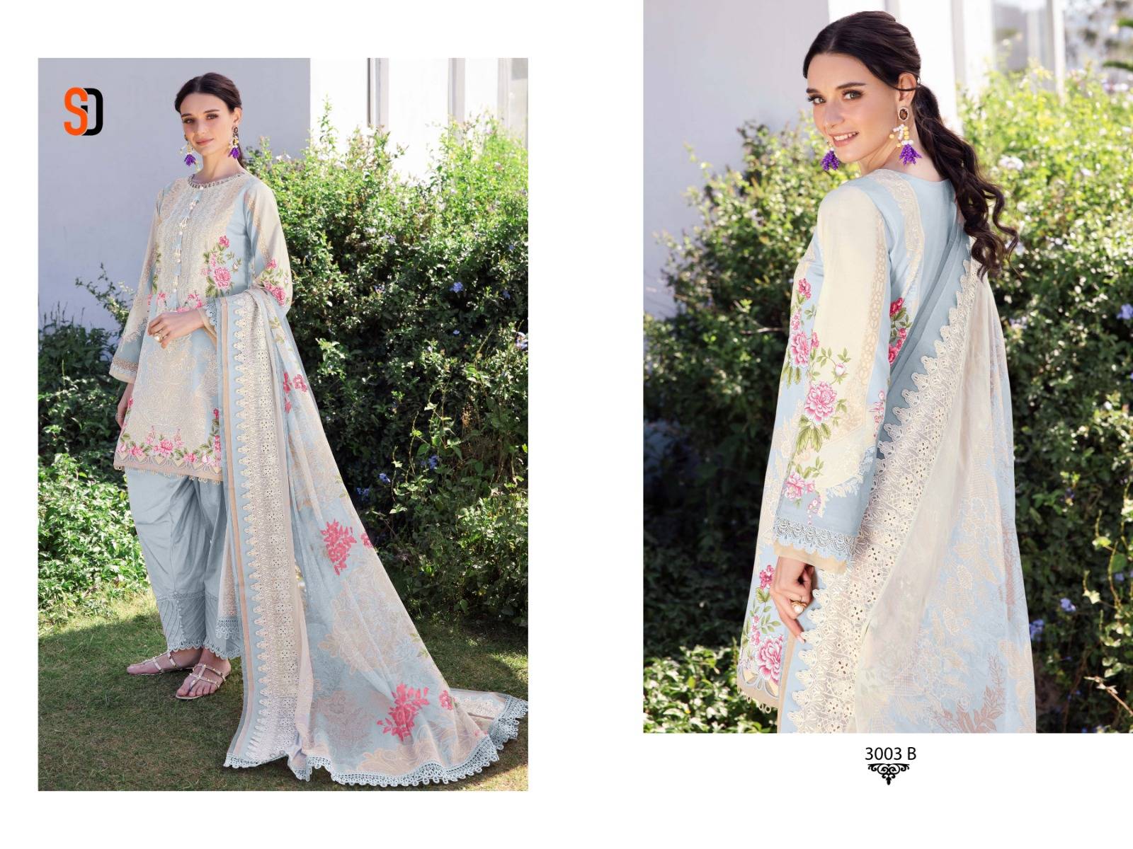 NEEDLE WONDER VOL-3 by Shradha designer 3001 a TO 3003 B SERIES Pakistani Stylish Beautiful Colourful Printed & Embroidered  cotton readymade Dresses At Wholesale Price